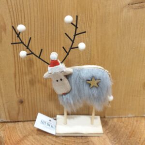 Fluffy Wooden Reindeer - Grey