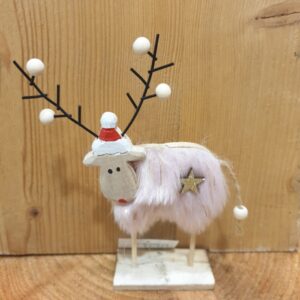 Fluffy Wooden Reindeer   Pink